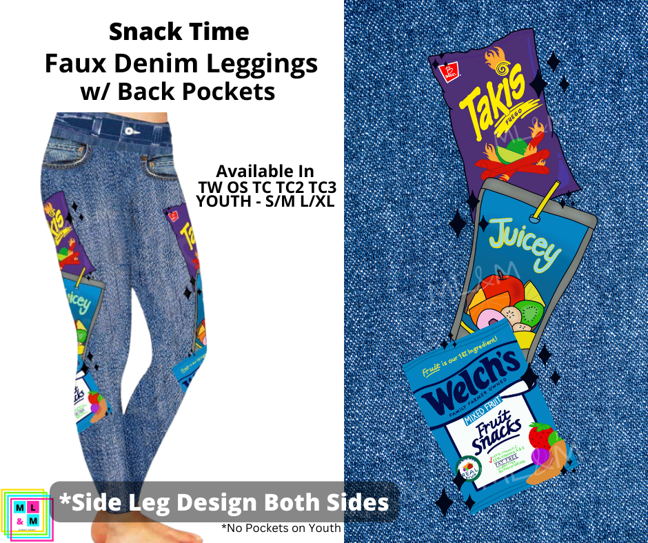 Snack Time Full Length Faux Denim w/ Side Leg Designs