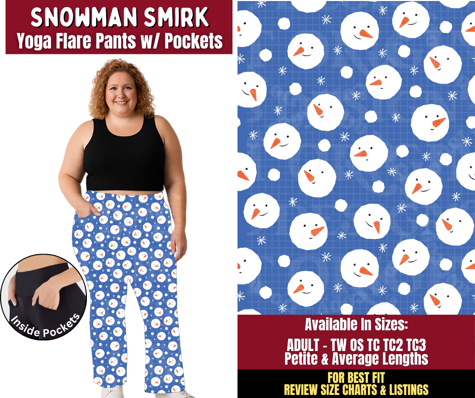 Preorder! Closes 8/24. ETA Nov. Snowman Smirk Yoga Flare Pants