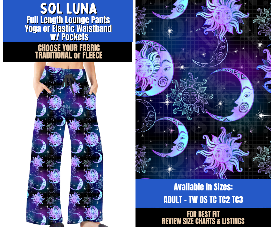Preorder! Closes 9/10. ETA Dec. Sol Luna Lounge Pants Choose Fleece or Traditional