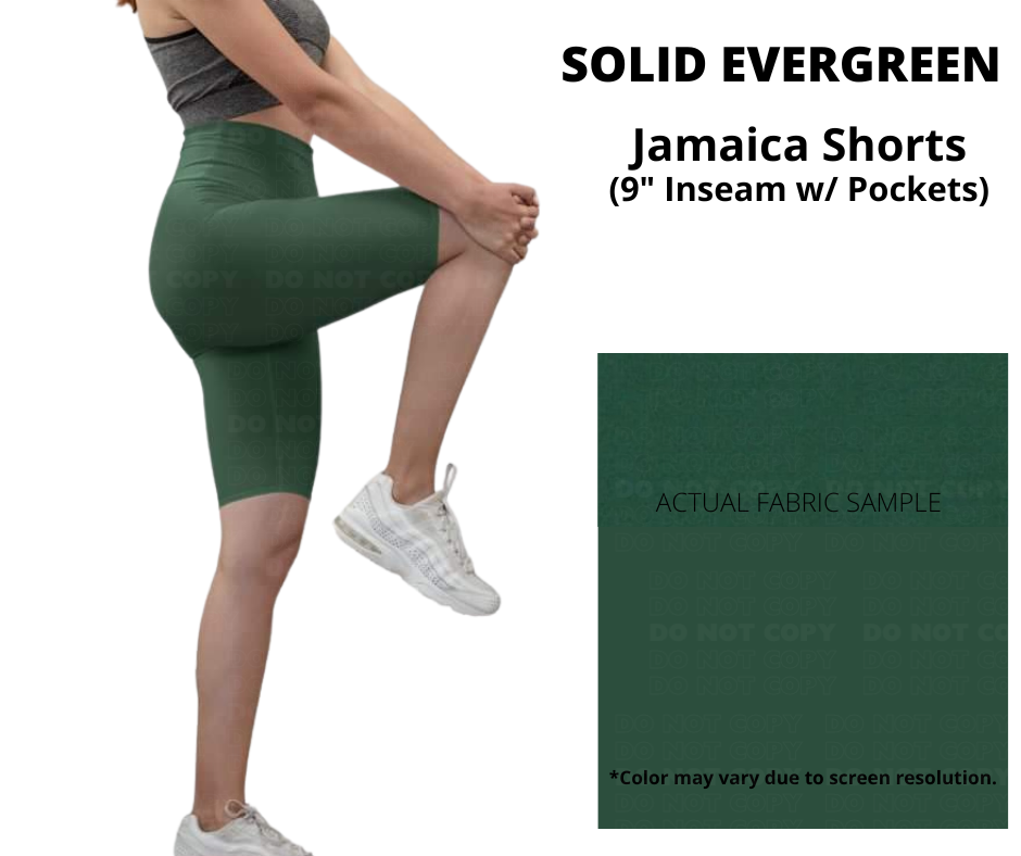 Solid Evergreen 9" Shorts w/ Pockets