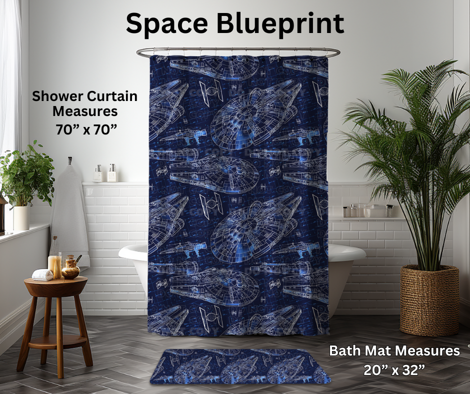 Preorder! Closes 1/6. ETA March. Space Blueprint Custom Shower Curtain and/or Bath Mat