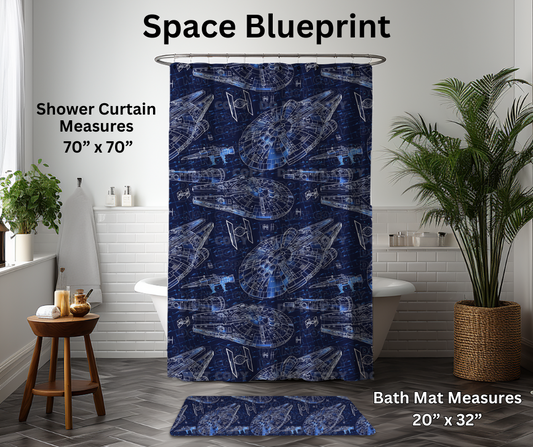 Preorder! Closes 1/6. ETA March. Space Blueprint Custom Shower Curtain and/or Bath Mat