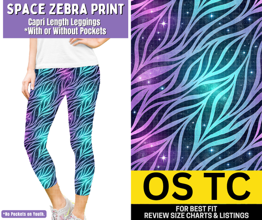 Space Zebra Print Capri Length Leggings w/ Pockets