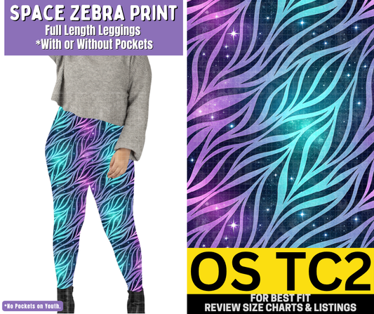 Space Zebra Print Full Length Leggings w/ Pockets