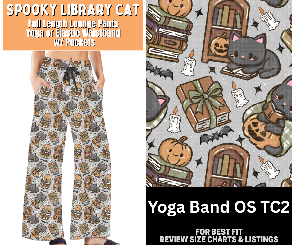 Spooky Library Cat  Full Length Lounge Pants
