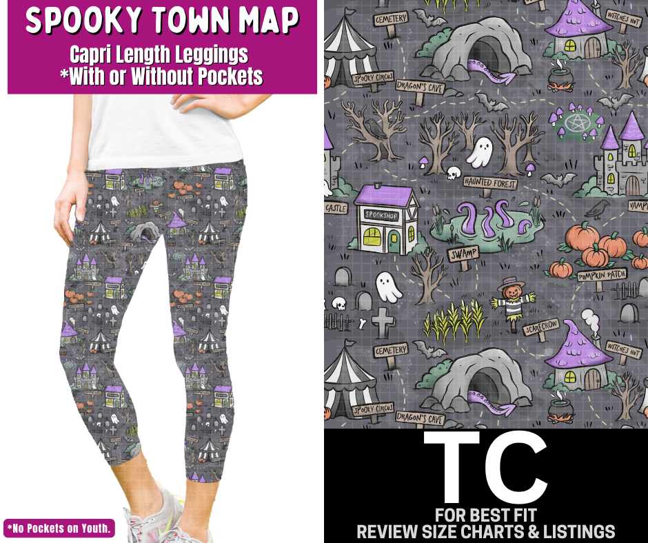 Spooky Town Map Capri Length Leggings w/ Pockets