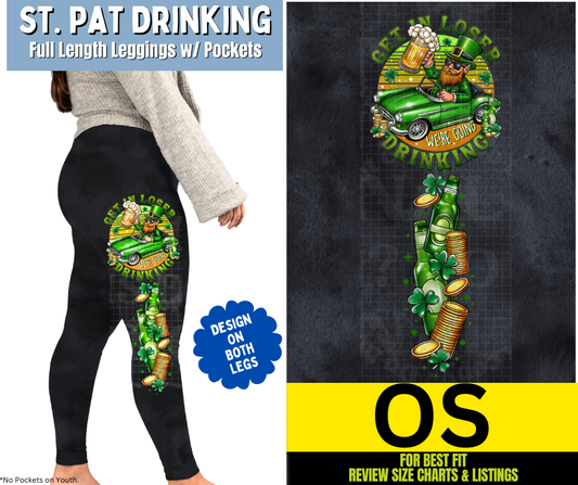 St. Pat Drinking Watercolor Full Length Leggings w/ Pockets