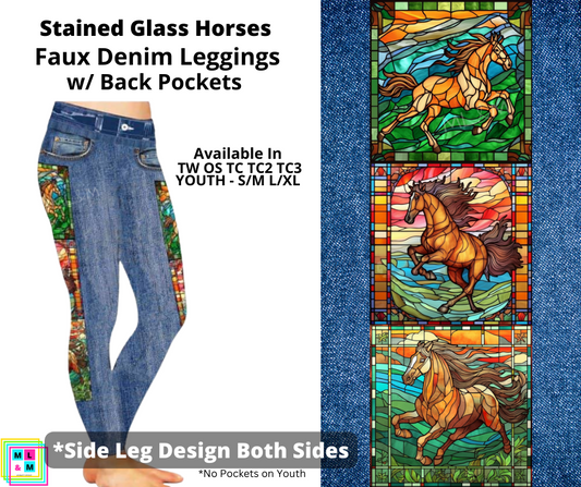 Stained Glass Horses Full Length Faux Denim w/ Side Leg Designs