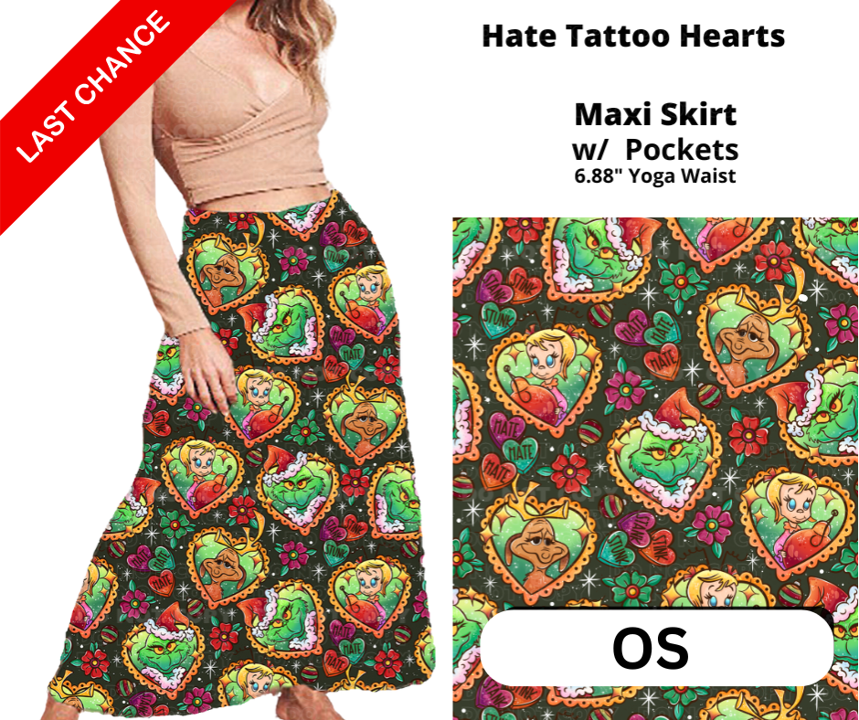 Hate Tattoo Hearts Maxi Skirt