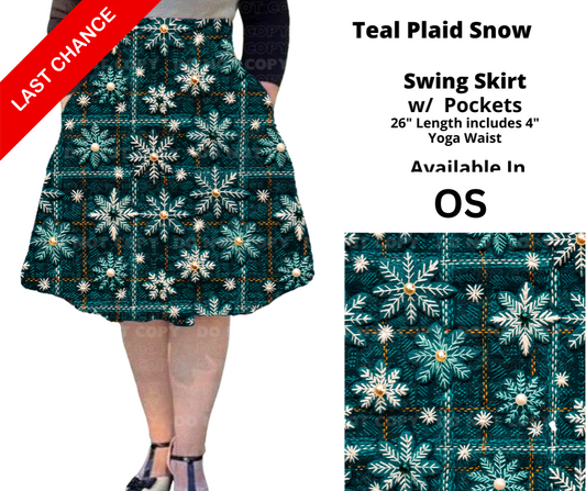 Teal Plaid Snow Swing Skirt