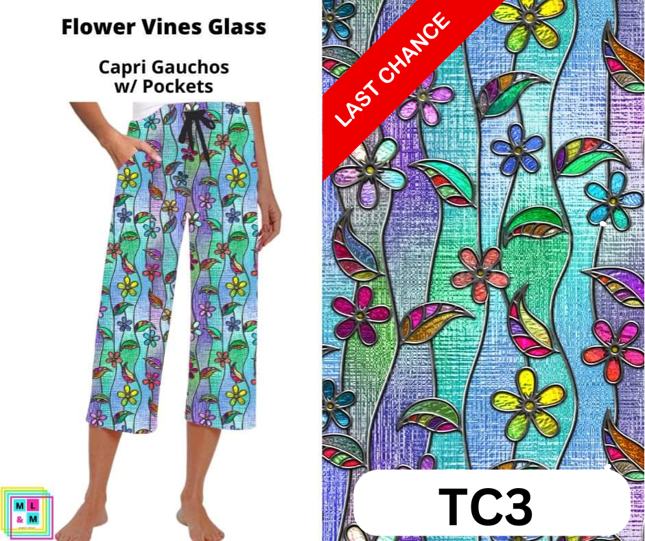 Flower Vines Glass Capri Gauchos