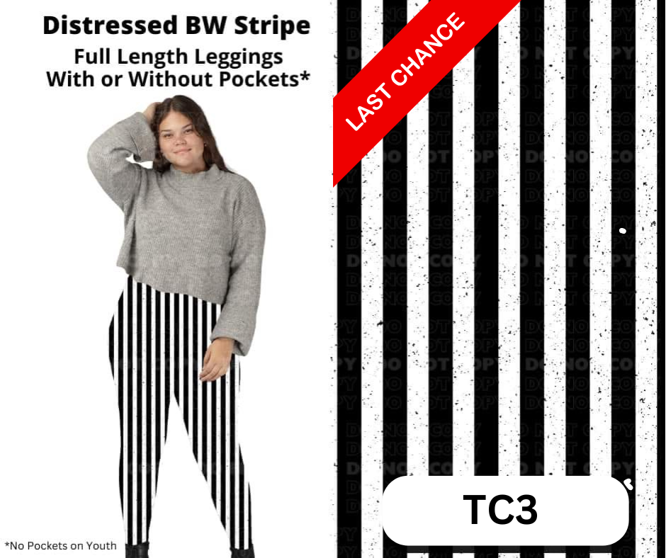 Distressed BW Stripe Full Length Leggings w/ Pockets