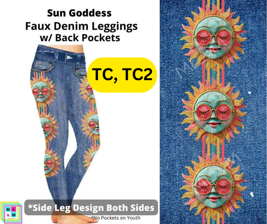 Sun Goddess Full Length Faux Denim w/ Side Leg Designs