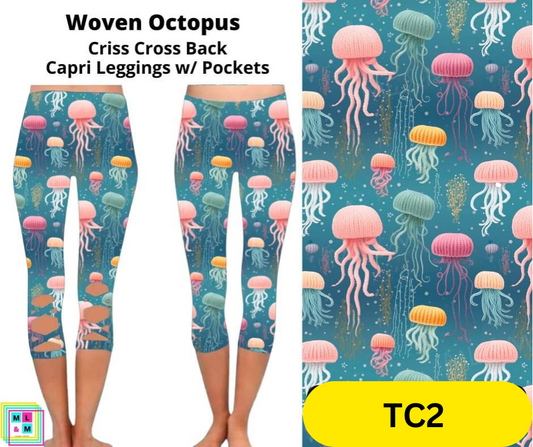 Woven Octopus Criss Cross Capri w/ Pockets