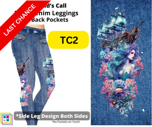 Mermaid's Call Full Length Faux Denim w/ Side Leg Designs