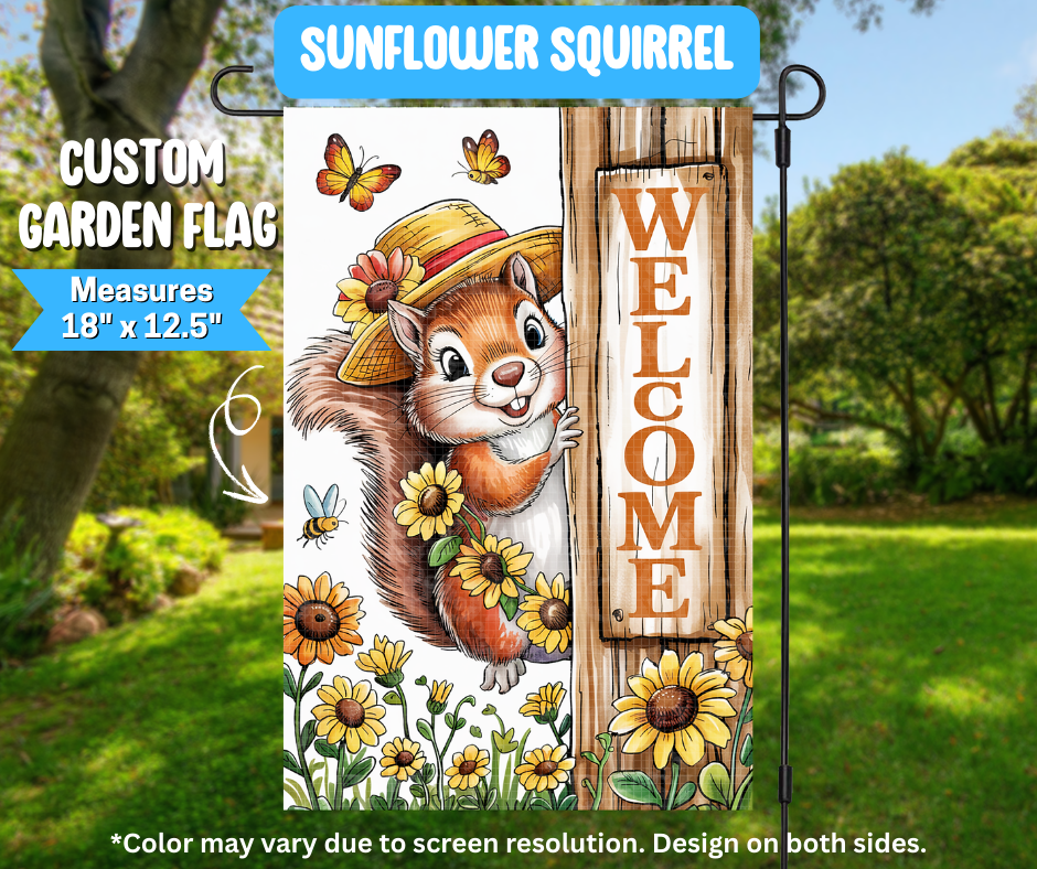 Sunflower Squirrel Garden Flag