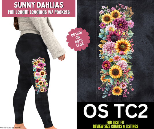 Sunny Dahlias Watercolor Full Length Leggings w/ Side Leg Designs