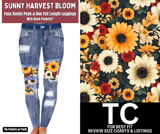 Sunny Harvest Bloom Faux Denim Full Length Peekaboo Leggings