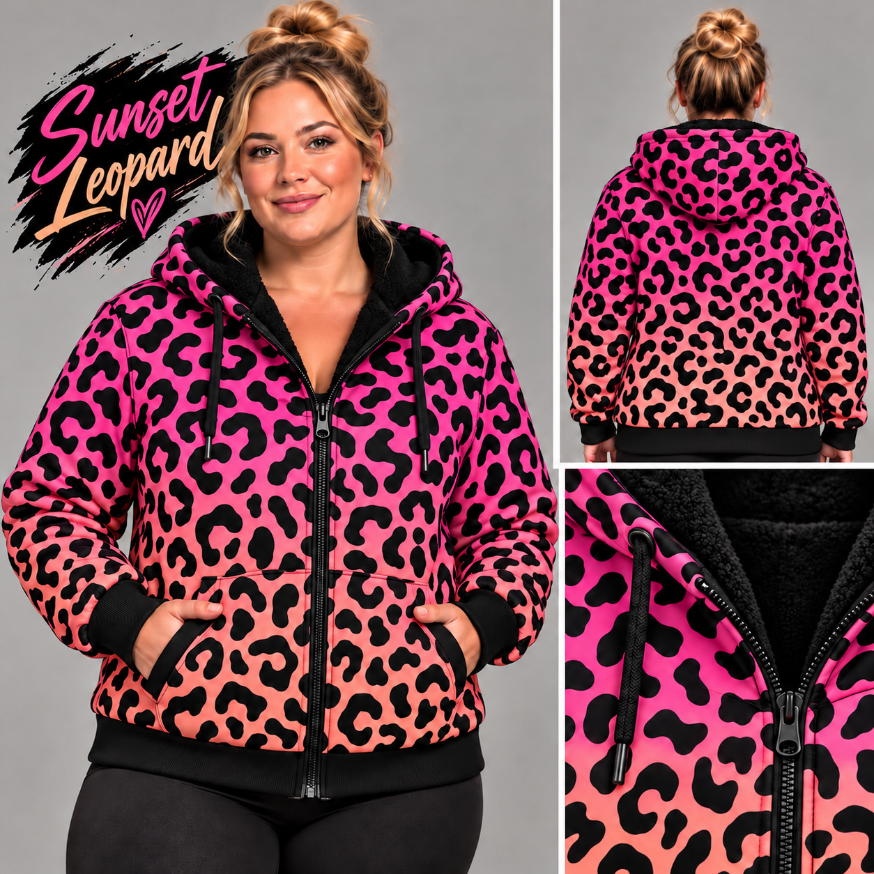 Sunset Leopard-FLEECE LINED HOODED JACKET-PREORDER CLOSING 11/9