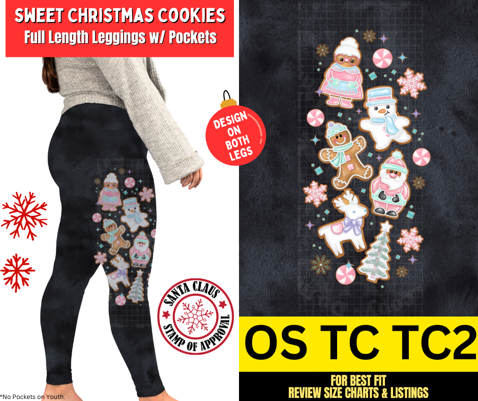 Sweet Christmas Cookies Watercolor Full Length Leggings w/ Side Leg Designs