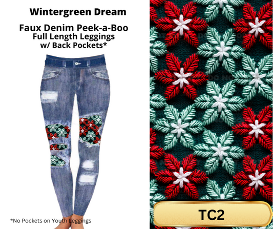 Wintergreen Dream Faux Denim Full Length Peekaboo Leggings