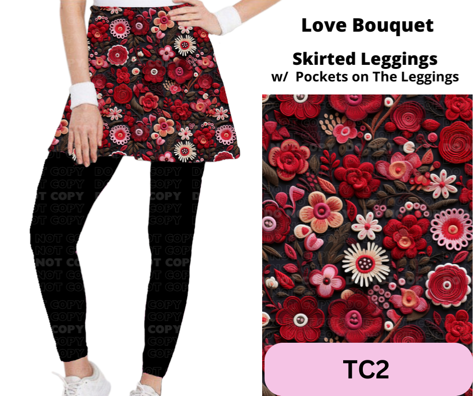 Love Bouquet Skirted Full Length Leggings w/ Pockets