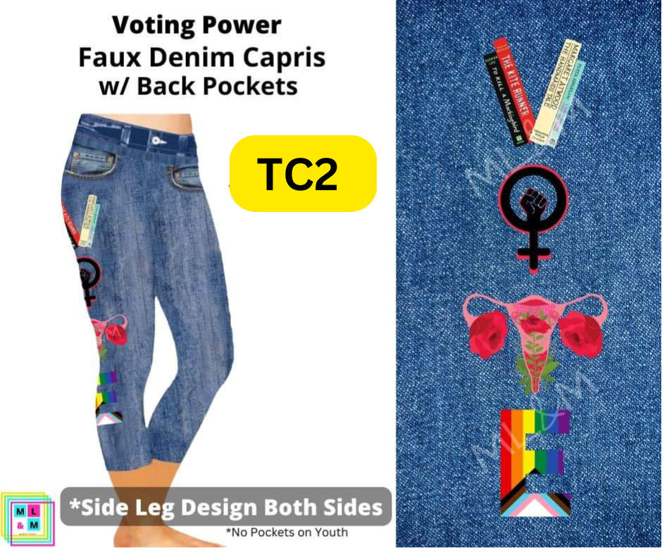 Voting Power Capri Faux Denim w/ Side Leg Designs