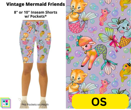 Vintage Mermaid Friends 8" or 10" Inseam Shorts