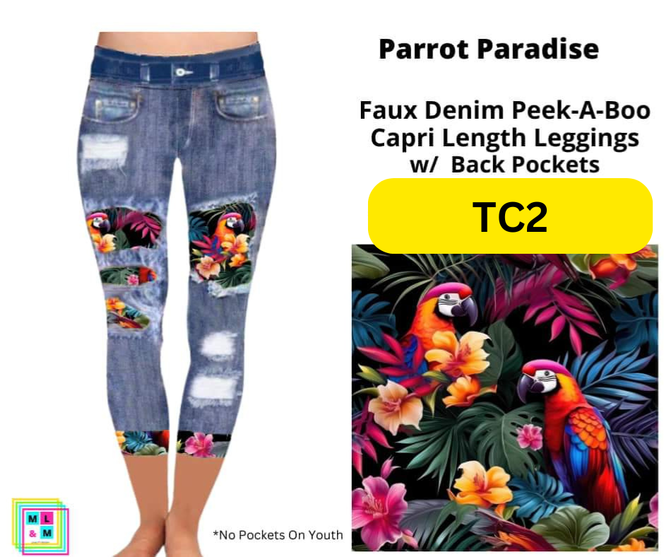 Parrot Paradise Faux Denim Capris