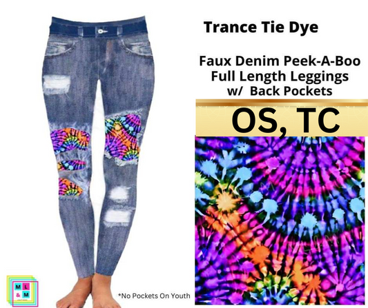 Trance Tie Dye Faux Denim Full Length Peekaboo Leggings