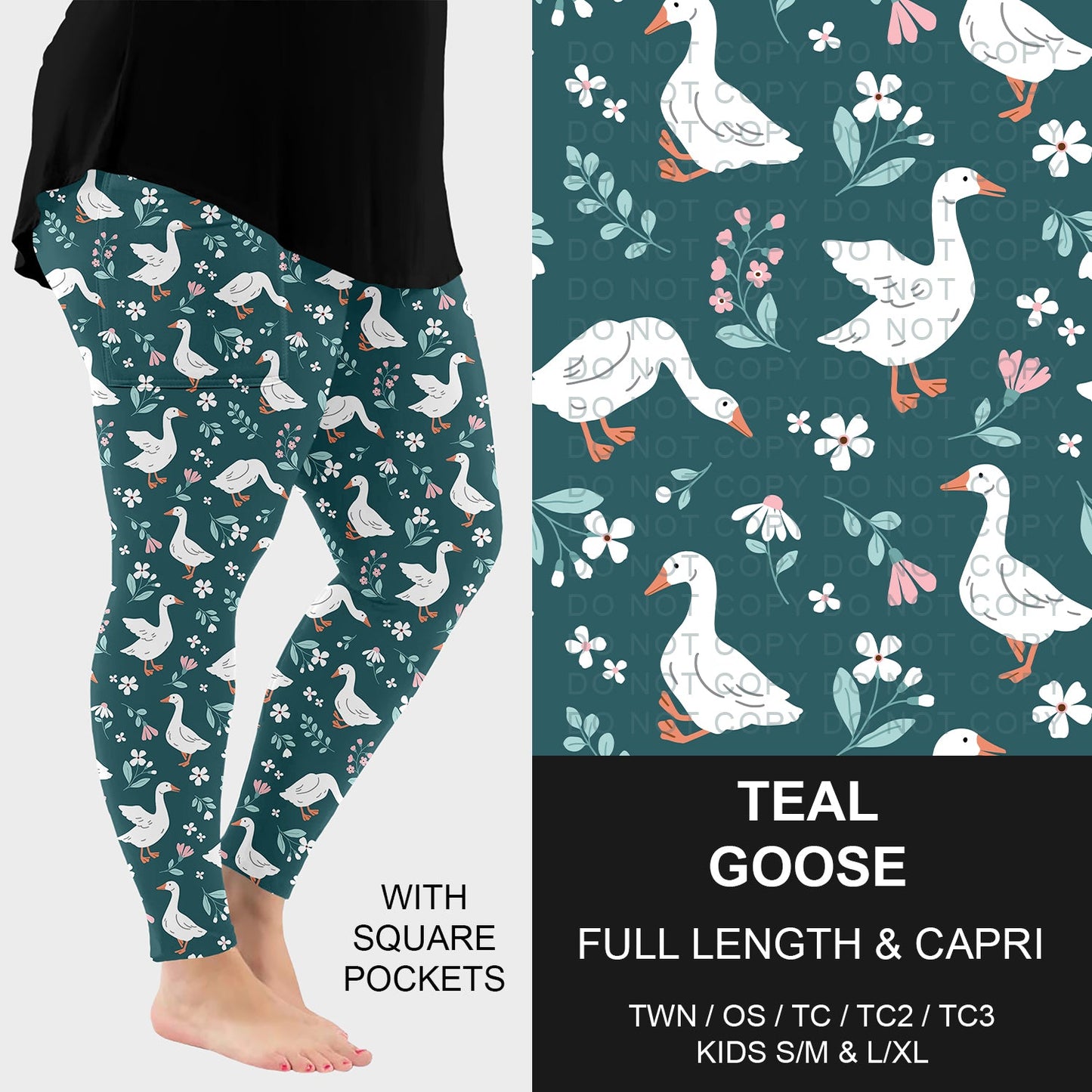 B294 - Preorder Teal Goose Leggings w/ Pockets (Closes 6/07. ETA: early Aug.)