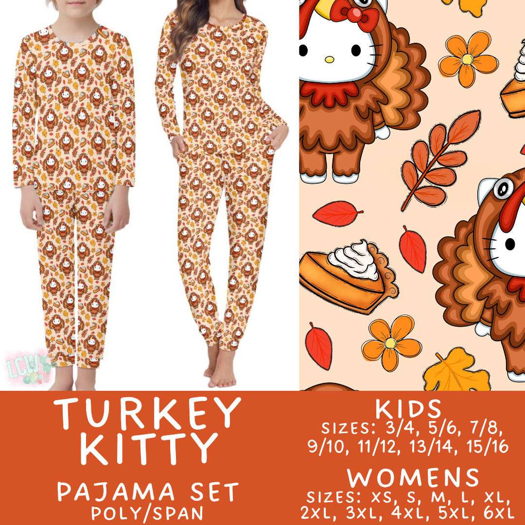 Batch #580 - Fall Family Pajamas 2 - Closes 9/4 - ETA early Nov - Turkey Kitty Women's & Kid's Pajama Set