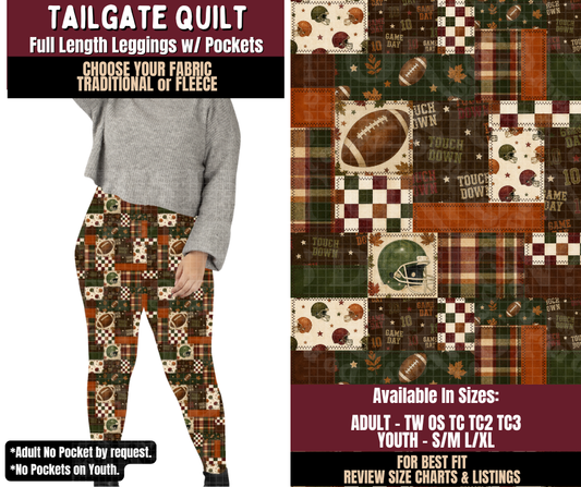 Preorder! Closes 7/22. ETA Oct. Tailgate Quilt Leggings Choose Fleece or Traditional