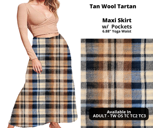 Tan Wool Tartan Maxi Skirt