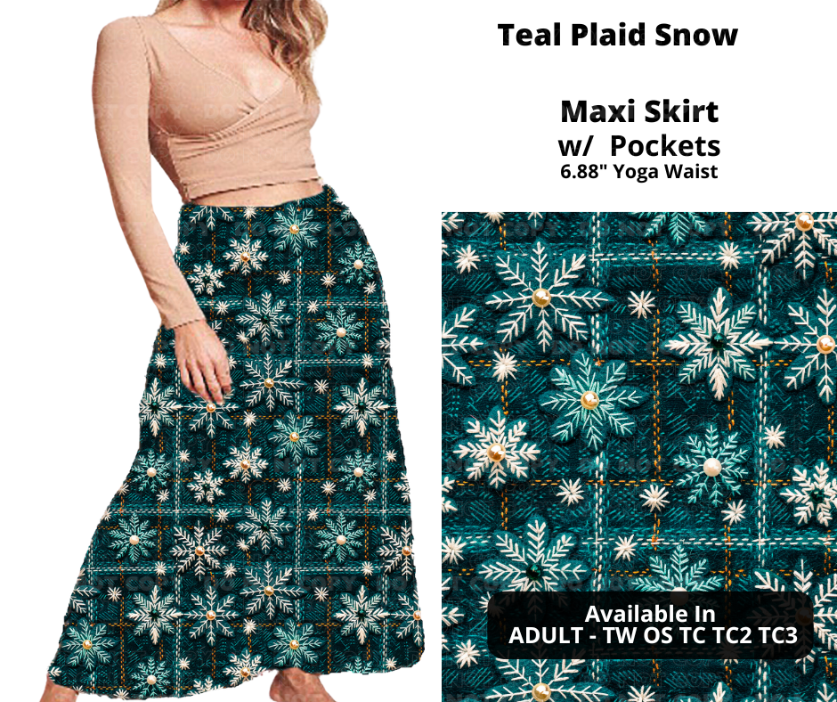 Teal Plaid Snow Maxi Skirt