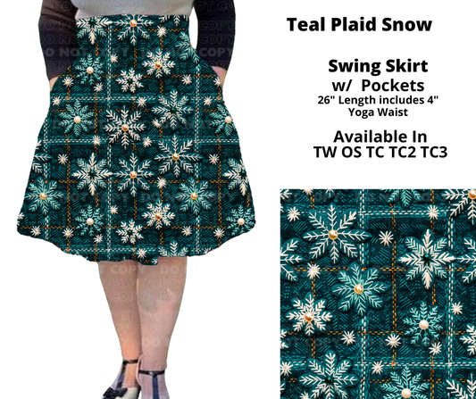 Teal Plaid Snow Swing Skirt