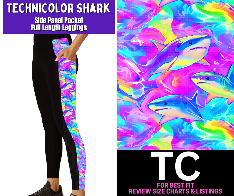 Technicolor Shark Side Panel Pocket Full Length Leggings