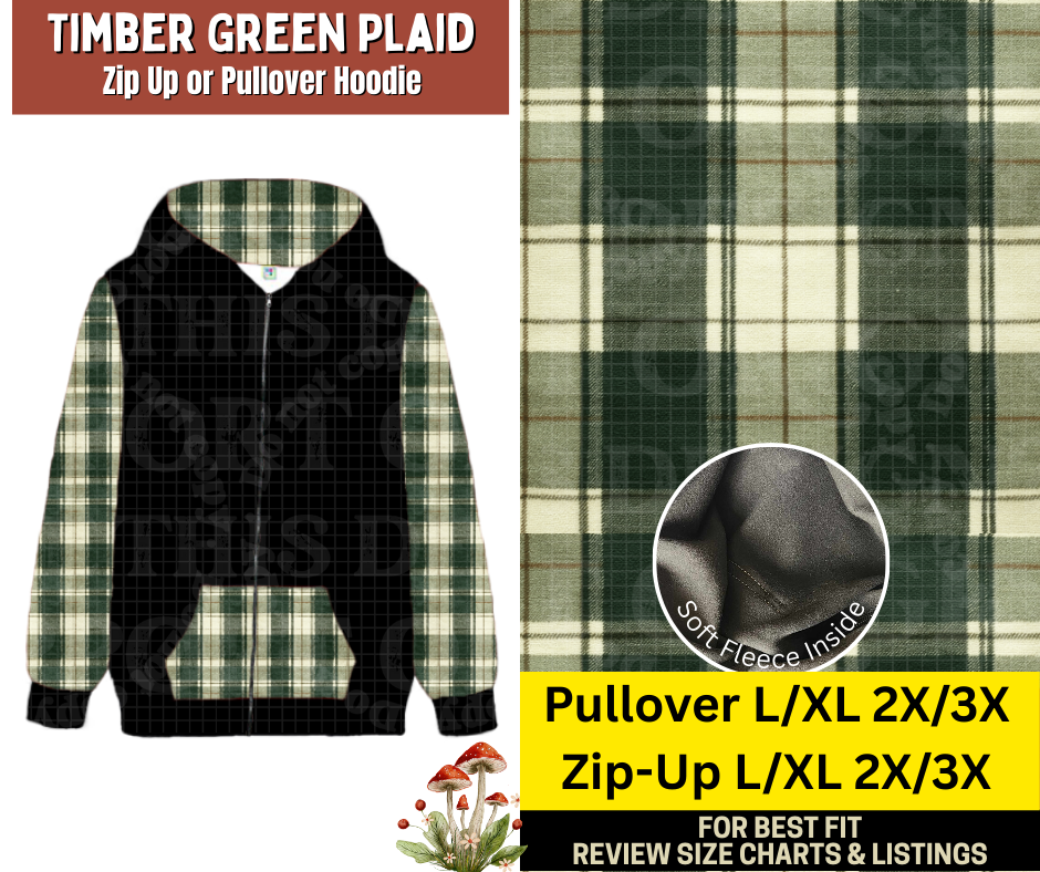 Timber Green Plaid Zip-Up or Pullover Hoodie