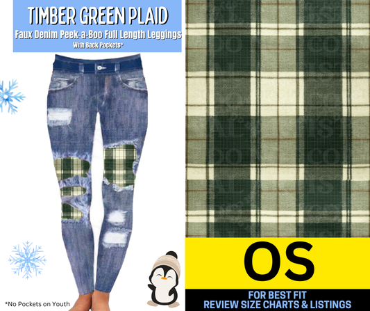 Timber Green Plaid Faux Denim Full Length Peekaboo Leggings