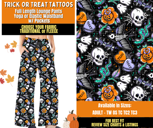 Preorder! Closes 7/16. ETA Oct. Trick or Treat Tattoos Lounge Pants Choose Fleece or Traditional