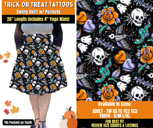 Preorder! Closes 7/16. ETA Oct. Trick or Treat Tattoos Swing Skirt