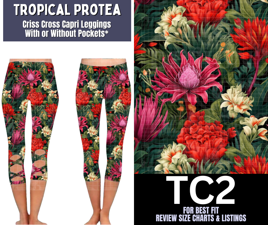 Tropical Protea Criss Cross Capri w/ Pockets