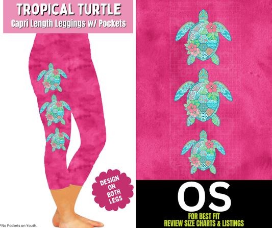Tropical Turtle Watercolor Capri Leggings w/ Side Leg Designs