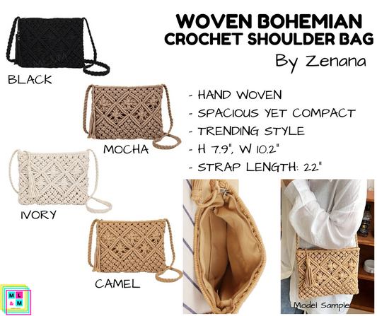 Woven Bohemian Crochet Shoulder Bag - Multiple Colors