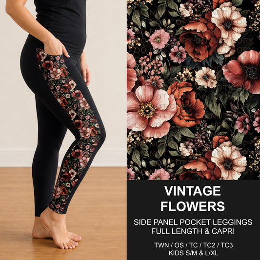B300 - Preorder Vintage Flowers Side Panel Pocket Leggings (Closes 7/15. ETA: mid Sept.)