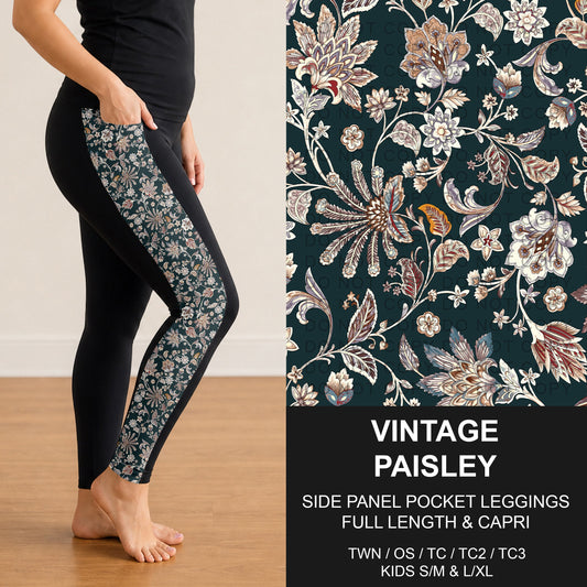 B300 - Preorder Vintage Paisley Side Panel Pocket Leggings (Closes 7/15. ETA: mid Sept.)