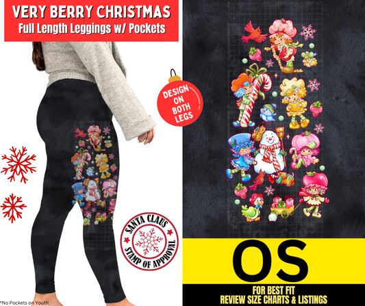 Very Berry Christmas Watercolor Leggings W/ Side Leg Designs Choose Fleece or Traditional