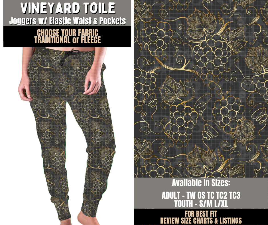 Preorder! Closes 10/28. ETA Jan. Vineyard Toile Joggers Choose Fleece or Traditional