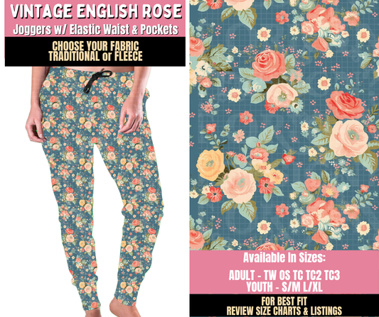 Preorder! Closes 10/15. ETA Jan. Vintage English Rose Joggers Choose Fleece or Traditional