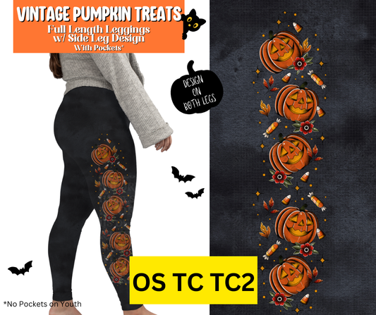 Vintage Pumpkin Treats Full Length Leggings w/ Side Leg Designs